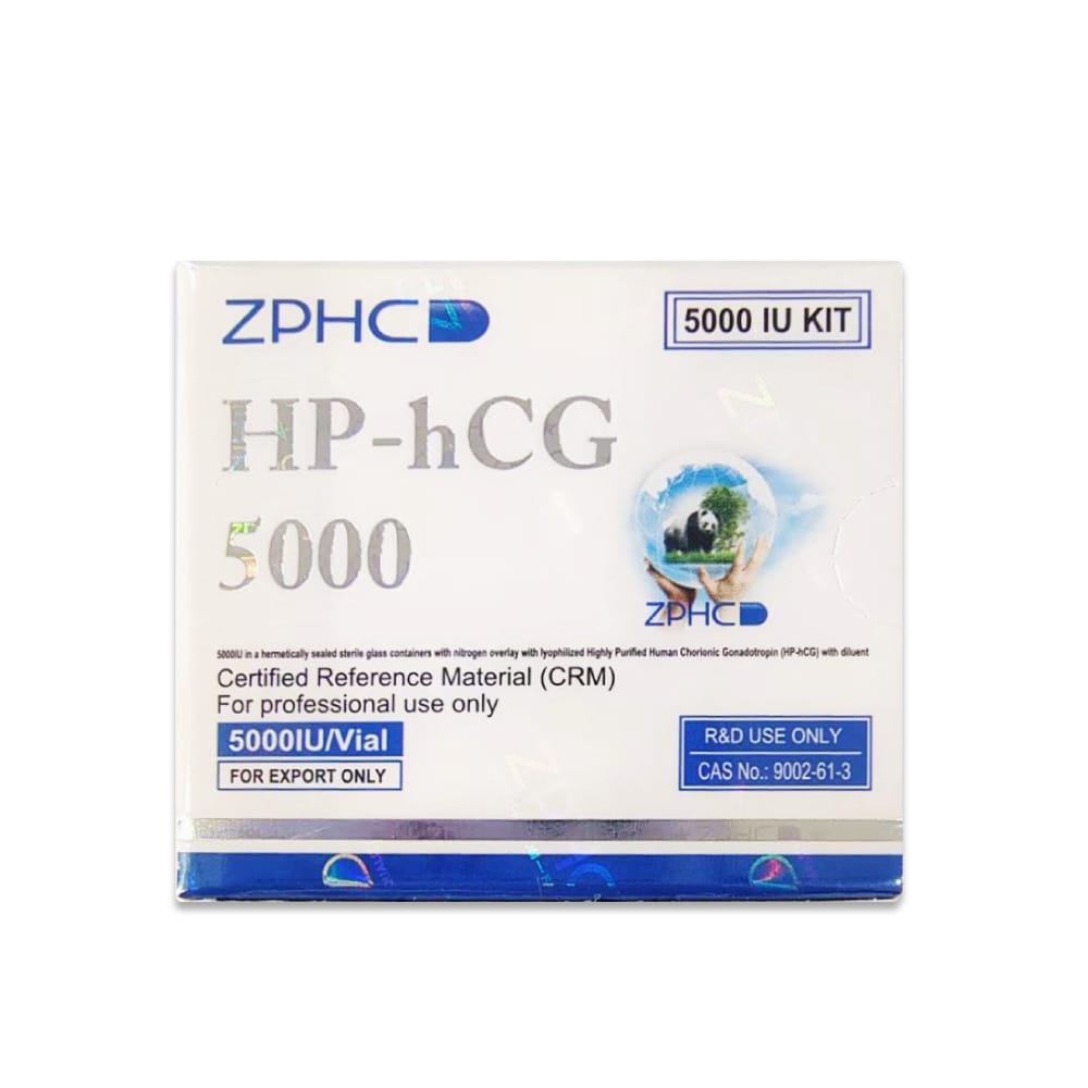 HP-hCG ZPHC 5.000 UI — caixa frontal com frasco liofilizado de gonadotrofina coriônica humana