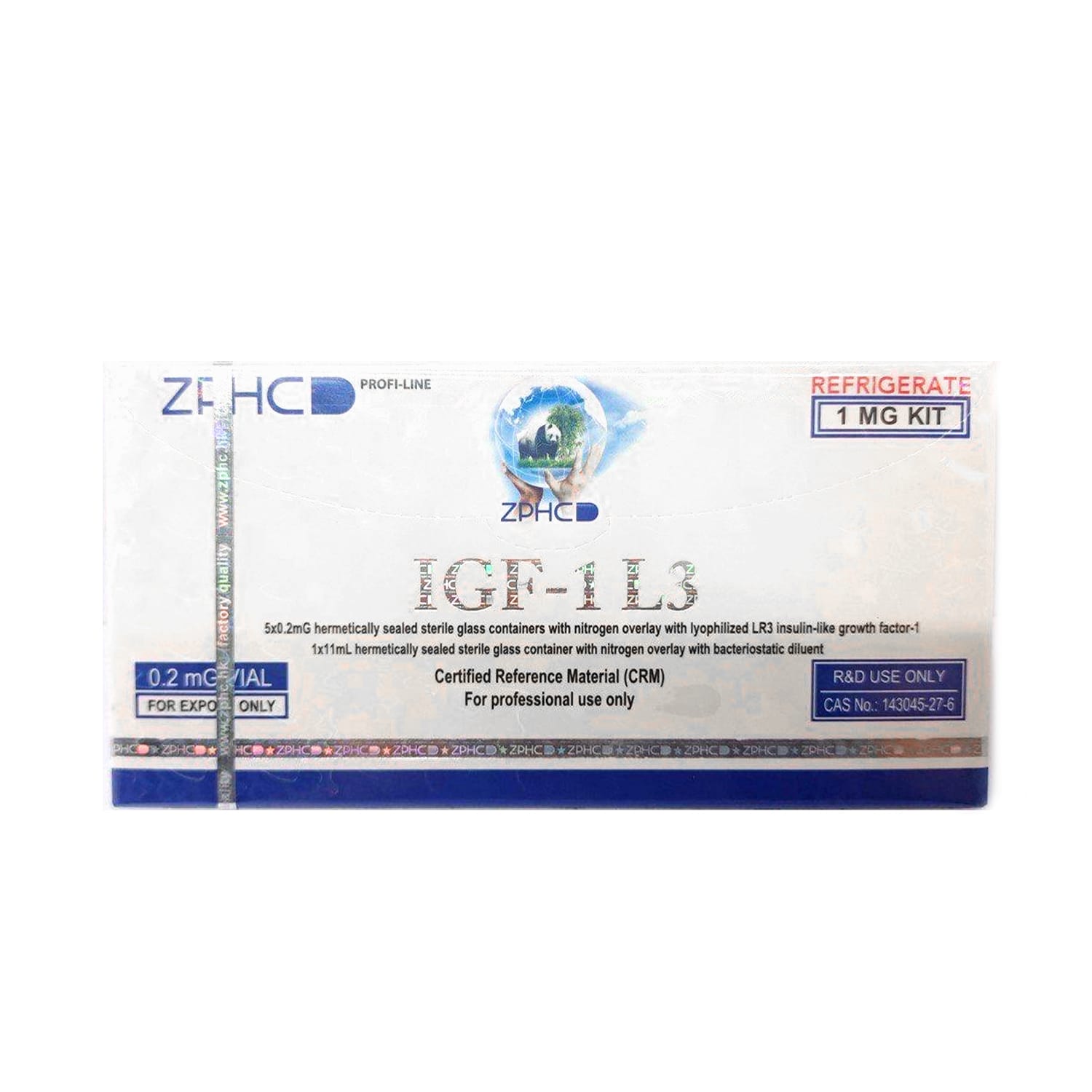 Kit de peptídeo IGF-1 LR3 ZPHC 1 mg - caixa frontal (5 frascos × 0,2 mg)