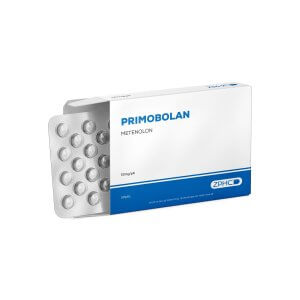 Primobolan (acetato de metenolona) ZPHC 50 mg – caixa frontal com 100 comprimidos