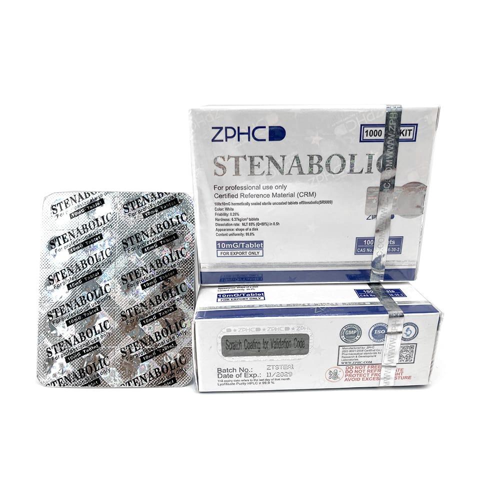 Blister mostrando 100 comprimidos de Stenabolic ZPHC, cada dose de 10 mg de SR9009