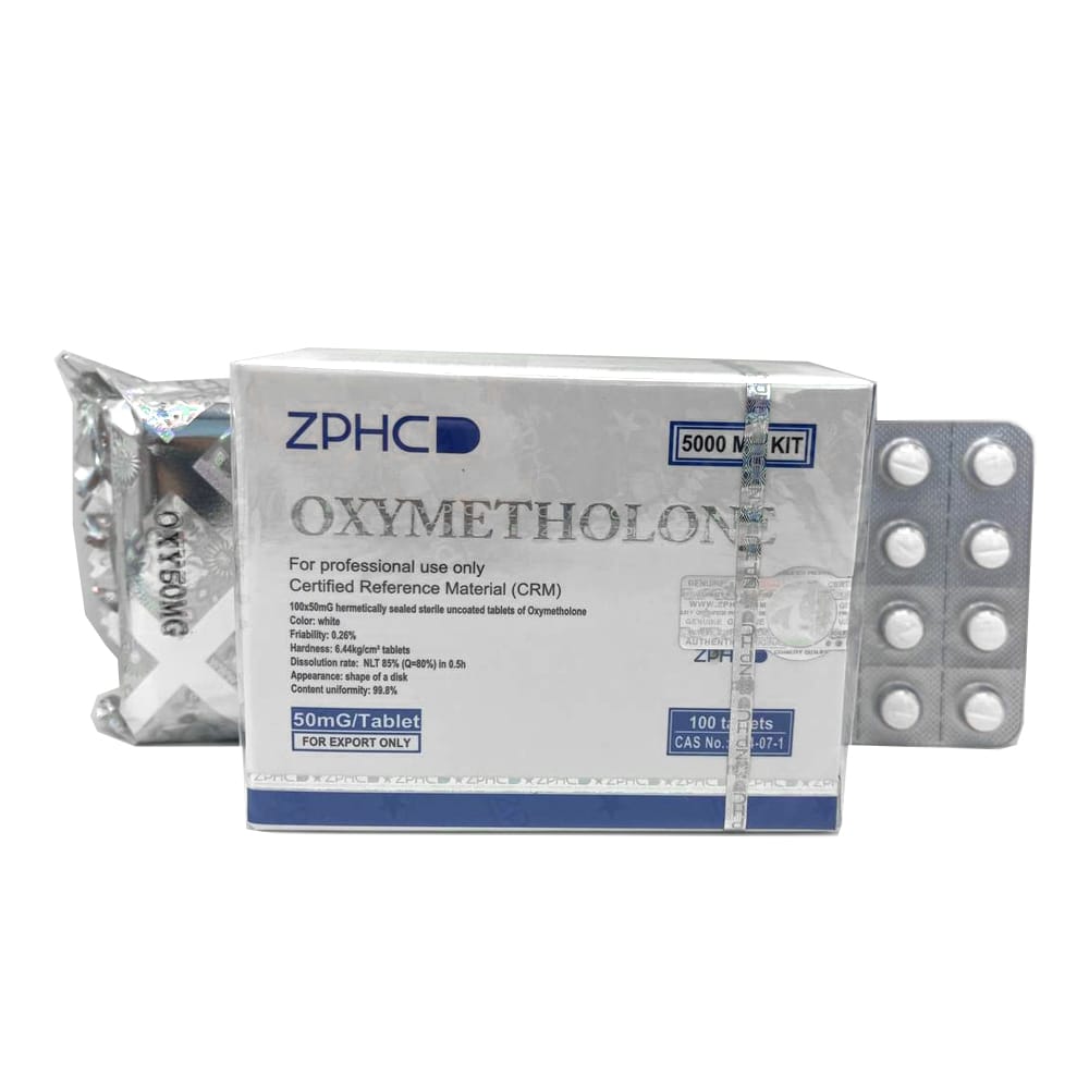 Oximetolona ZPHC 50 mg anabolizante oral – vista frontal caixa com 100 comprimidos