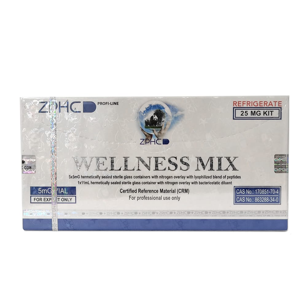 Kit de peptídeo Wellness Mix ZPHC 25 mg - vista frontal da caixa (Ipamorelin 2,5 mg + CJC-1295 2,5 mg)