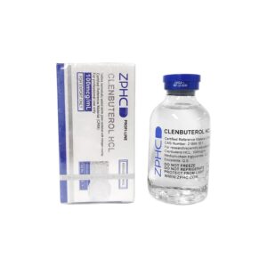 Frasco close-up de 40 ml Clenbuterol HCl 100 µg/ml ZPHC solução líquida transparente